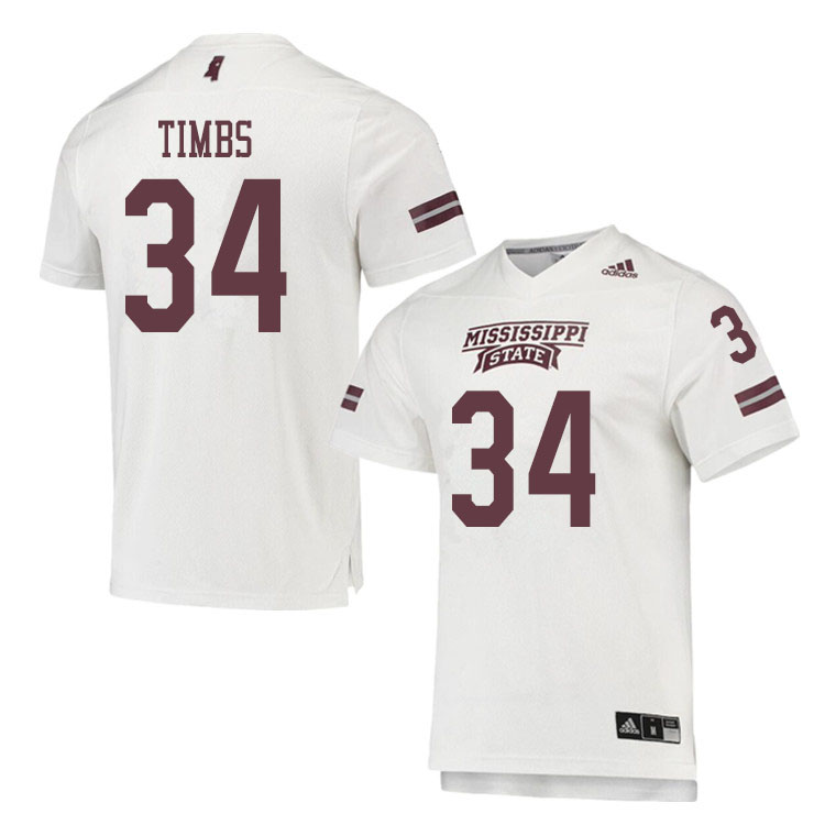 Men #34 Sherman Timbs Mississippi State Bulldogs College Football Jerseys Sale-White